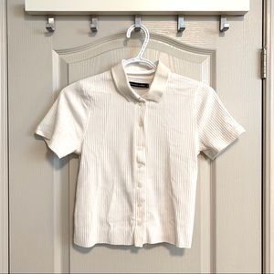 Abercrombie & Fitch Ribbed Button Up Polo Top
